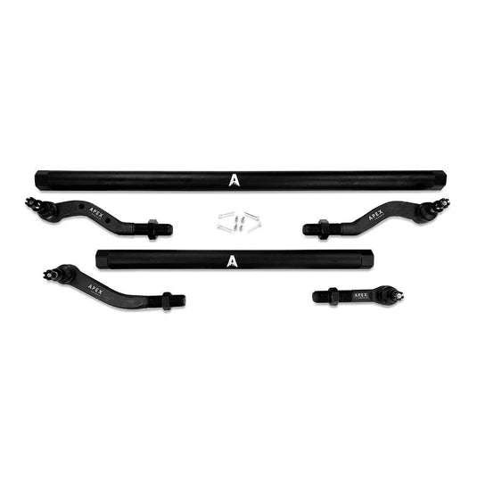 Apex Chassis | Jeep Wrangler JL / Gladiator JT - 2.5 Ton Tie Rod & Drag Link Assembly - Black Aluminum - No Flip