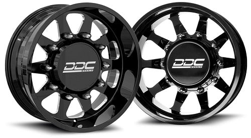 Load image into Gallery viewer, DDC Dually Wheels The Ten Forged 22x8.25 10x225 Black / Mill SS Fronts 15-25 Ford F-450 / F-550 Dodge Ram 08-25 4500 / 5500 225-22-22BM-AS