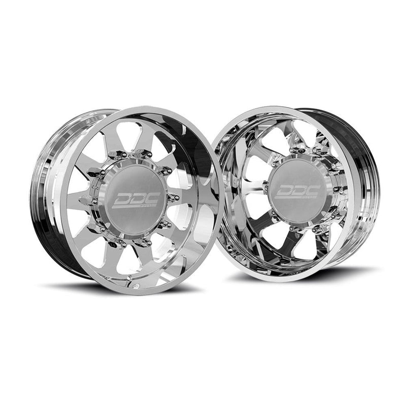Load image into Gallery viewer, DDC Dually Wheels The Ten Forged 22x8.25 10x225 Polished SS Fronts 15-25 Ford F-450 / F-550 Dodge Ram 08-25 4500 / 5500 225-22-22PL-AS