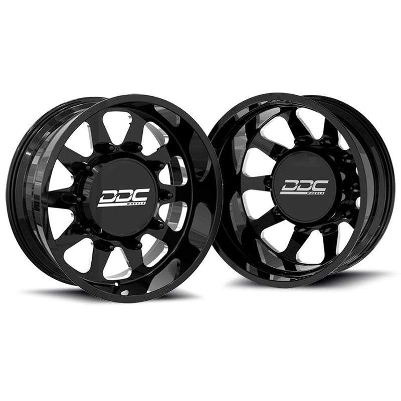Load image into Gallery viewer, DDC Dually Wheels The Ten Forged 24x8.25 8x200 Black / Mill 05-25 Ford F-350 11-14 Ford F-450 19-25 Dodge Ram 3500 200-24-22BM-A