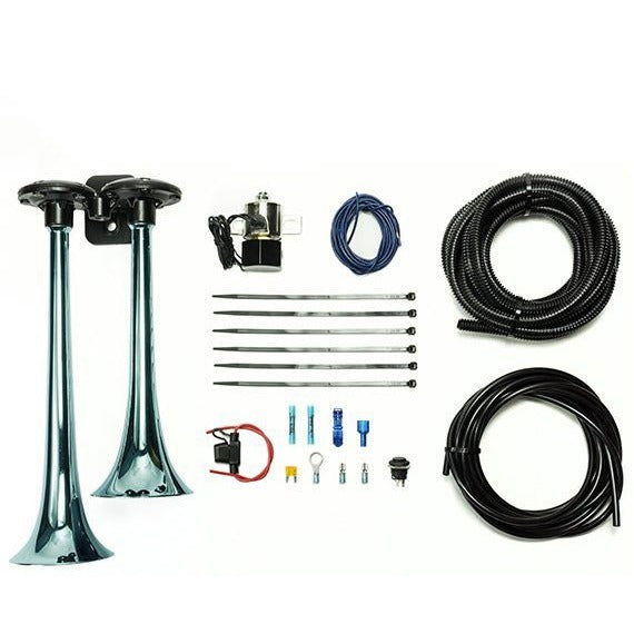 Load image into Gallery viewer, PacBrake Basic Dual Air Horn Kit For Onboard Air Cast Zinc Alloy / Stainless Steel Chrome Finish HP10073