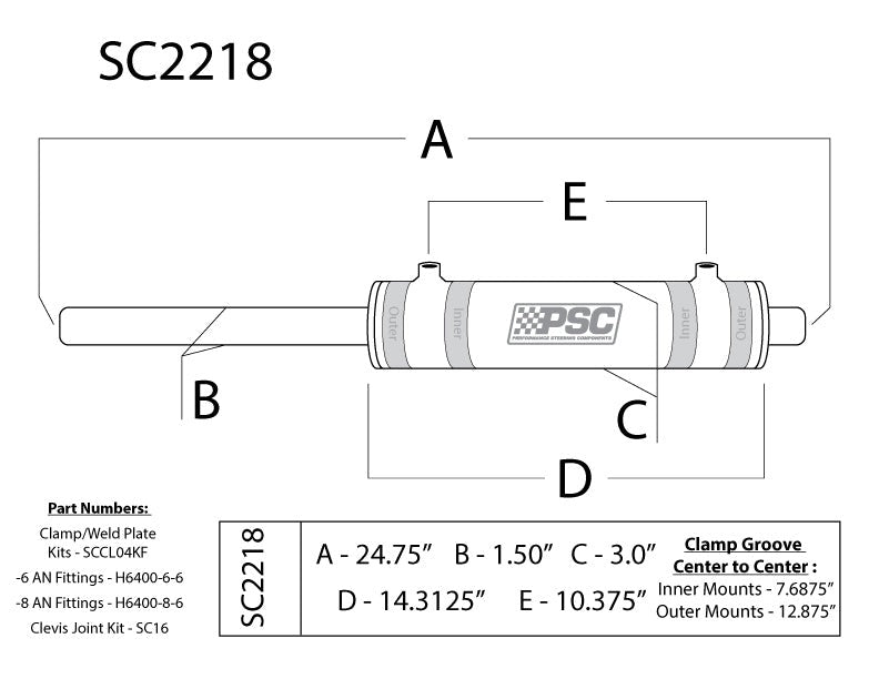 Load image into Gallery viewer, PSC 2.5 Inch Bore X 8.75 Inch Stroke Double Ended Steering Cylinder SC2218