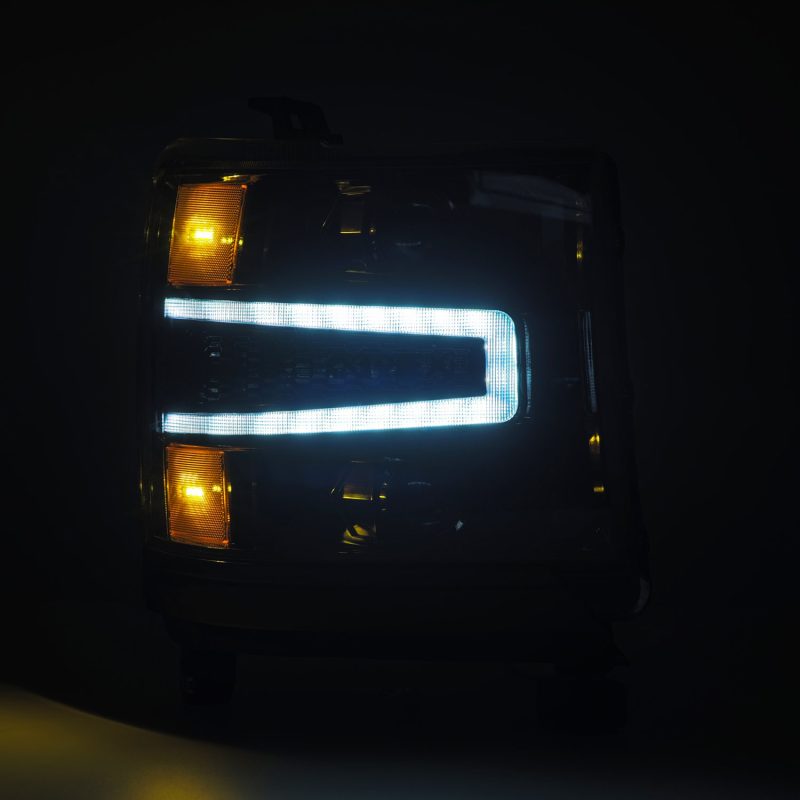 Load image into Gallery viewer, AlphaRex 16-18 Chevy 1500HD LUXX LED Proj Headlights Alpha-Black w/Seq Activation Light / Seq Signal