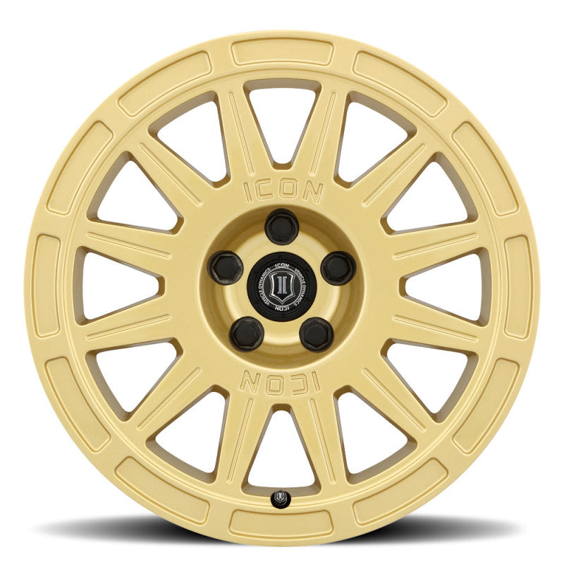 Load image into Gallery viewer, ICON Ricochet 15x7 5x100 15mm Offset 4.6in BS 56.1mm Bore Gloss Gold Wheel