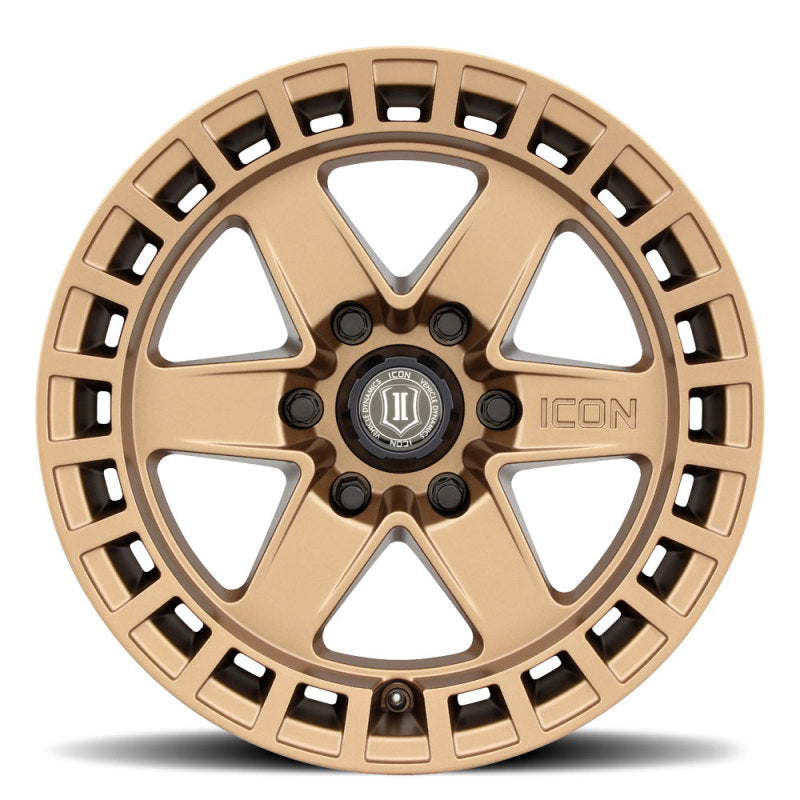 Load image into Gallery viewer, ICON Raider 17x8.5 6x120 0mm Offset 4.75in BS Satin Brass Wheel