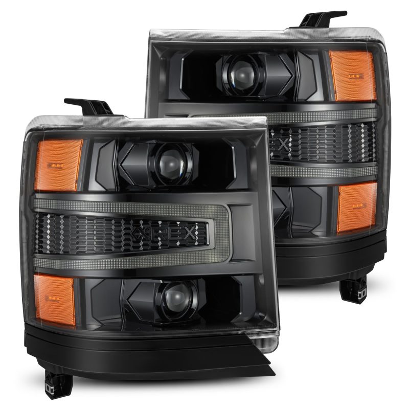 Load image into Gallery viewer, AlphaRex 16-18 Chevy 1500HD LUXX LED Proj Headlights Alpha-Black w/Seq Activation Light / Seq Signal