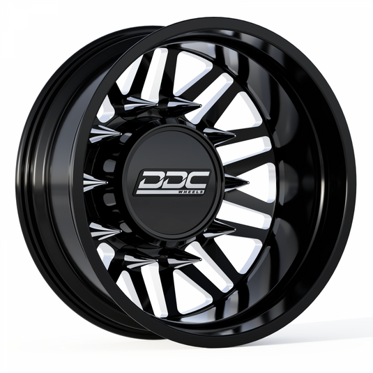 DDC Wheels | 2011-2023 GM Silverado / Sierra 3500 Dually Wheel Kit Aftermath Black / Milled 20X8.25 8X210 154.2Cb 12.50 Tire | 01BM-210-08-12