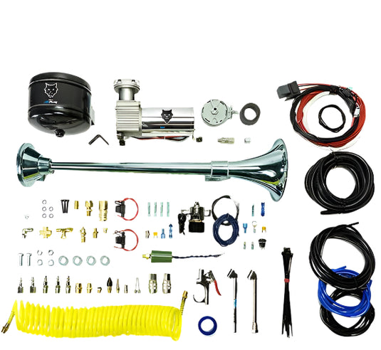 PacBrake | Premium Large Single Air Horn Kit W/ Air Horn Kit (HP10234) And Onboard Air Kit (HP10163)