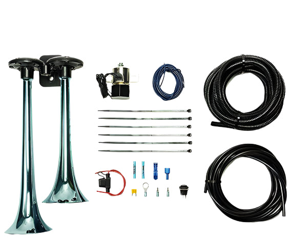 Load image into Gallery viewer, PacBrake | Basic Dual Air Horn Kit For Onboard Air Cast Zinc Alloy / Stainless Steel Chrome Finish
