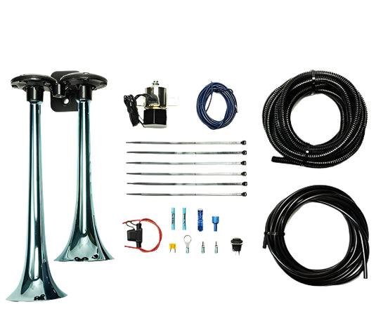 PacBrake | Basic Dual Air Horn Kit For Onboard Air Cast Zinc Alloy / Stainless Steel Chrome Finish