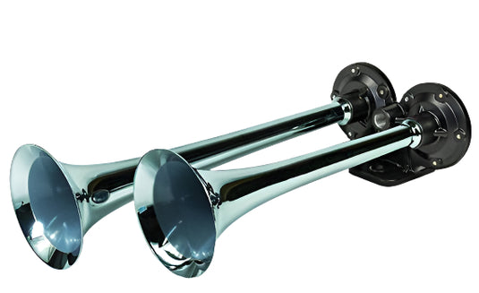 PacBrake | Basic Dual Air Horn Kit For Onboard Air Cast Zinc Alloy / Stainless Steel Chrome Finish