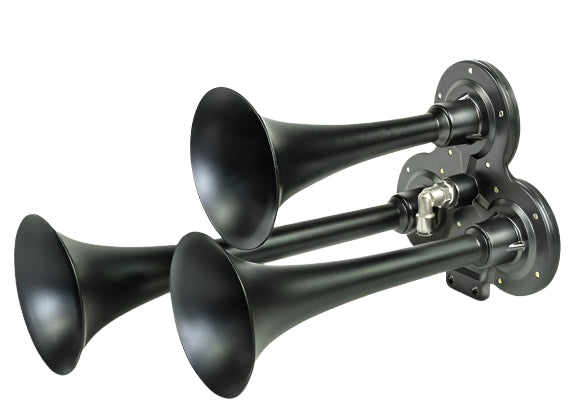 Load image into Gallery viewer, PacBrake | Premium Trio Air Horn Kit W/ Air Horn Kit (HP10235) And Onboard Air Kit (HP10163)Matte Black