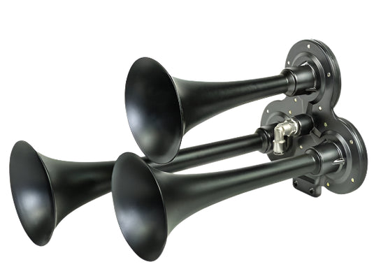 PacBrake | Premium Trio Air Horn Kit W/ Air Horn Kit (HP10235) And Onboard Air Kit (HP10163)Matte Black