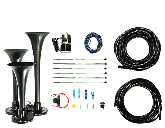 PacBrake | Basic Trio Air Horn Kit For Onboard Air Cast Zinc Alloy / Stainless Steel Chrome Finish