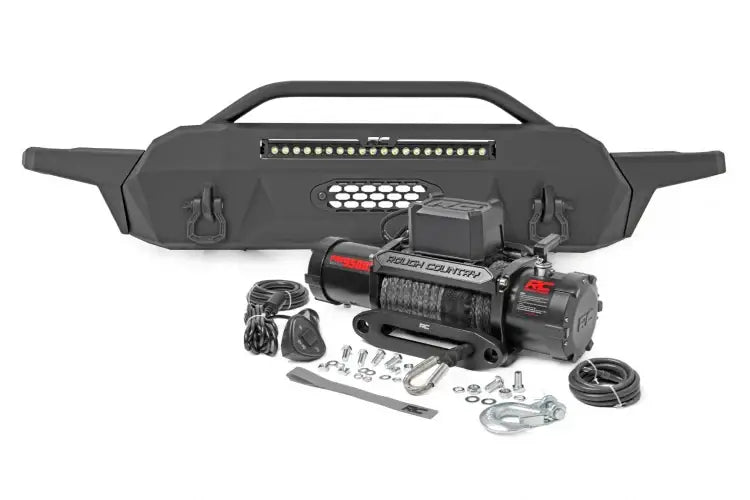 Load image into Gallery viewer, Rough Country | 2016-2023 Toyota Tacoma Front Hybrid High Clearance Bumper - Black Lights With White DRL - Winch Mount Only