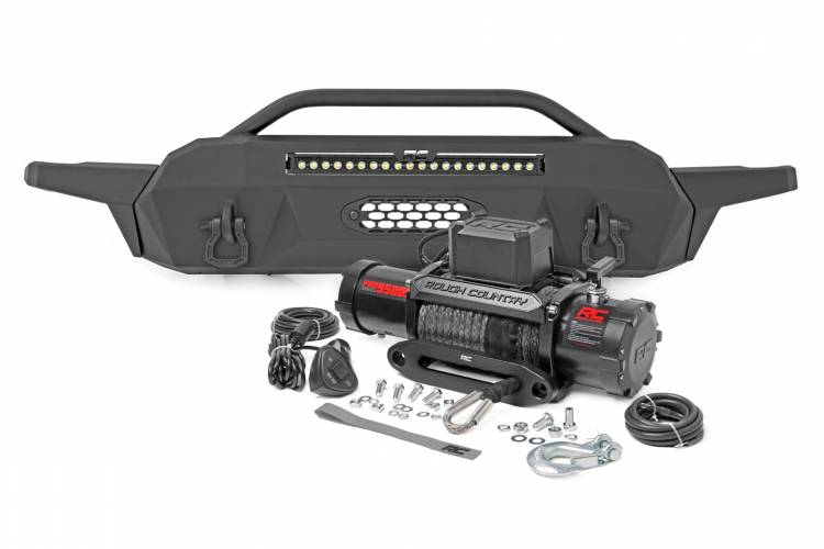 Load image into Gallery viewer, Rough Country | 2016-2023 Toyota Tacoma Front Hybrid High Clearance Bumper - Black Lights With White DRL - Winch Mount Only