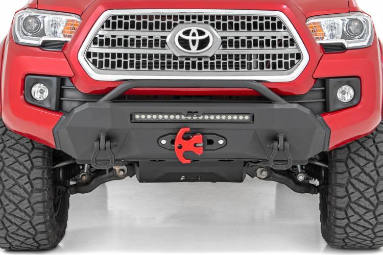 Load image into Gallery viewer, Rough Country | 2016-2023 Toyota Tacoma 4WD Hybrid Front Bumper - With PRO9500S Winch - Black With White DRL Lights