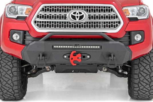 Rough Country | 2016-2023 Toyota Tacoma 4WD Hybrid Front Bumper - With PRO9500S Winch - Black With White DRL Lights