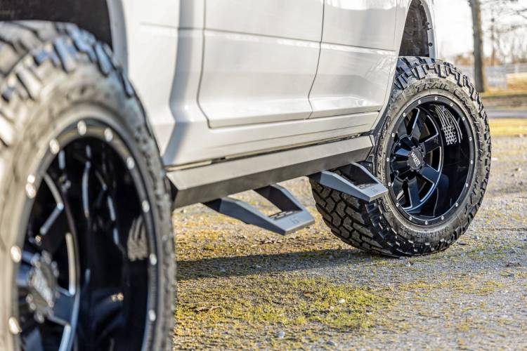 Load image into Gallery viewer, Rough Country | Dodge Ram 1500 / 2500 / 3500 Crew Cab 2WD / 4WD SRX2 Adjustable Aluminum Steps