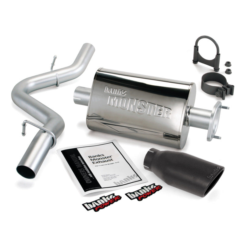 Load image into Gallery viewer, Banks Power | 2000-2003 Jeep Wrangler 2.5L / 4.0L With 2 Bolt Cat Outlet Monster Exhaust System - 2.5 Inch SS Single Exhaust With Black Tip