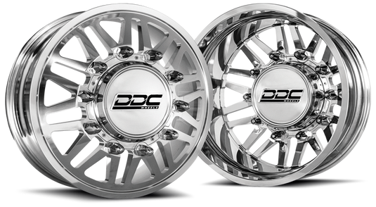 DDC | Dually Wheels 94-18 RAM 92-10 GM Aftermath Polished 20X8.25 8X165 12.50 Tire