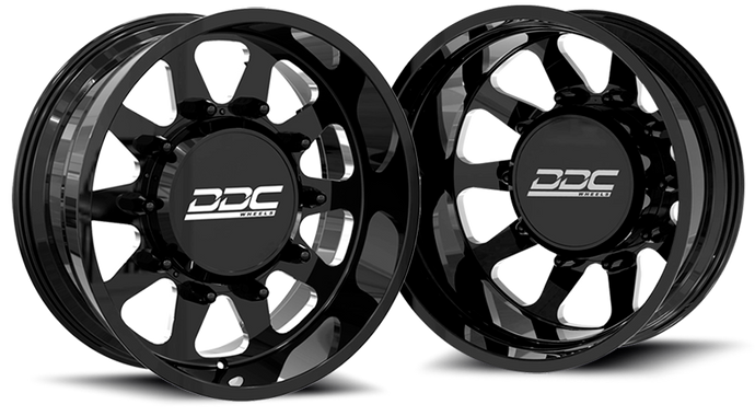 DDC | Dually Wheels The Ten Forged 22x8.25 8x165 Black / Mill SS Fronts 94-18 Dodge Ram 3500 92-10 Silverado / Sierra 3500 87-98 Ford F-350