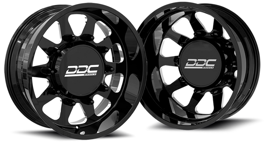 DDC | Dually Wheels The Ten Forged 22x8.25 8x165 Black / Mill SS Fronts 94-18 Dodge Ram 3500 92-10 Silverado / Sierra 3500 87-98 Ford F-350