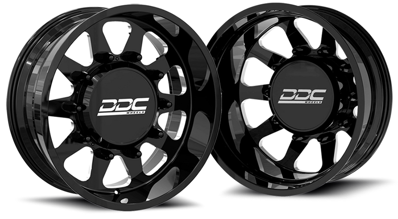 Load image into Gallery viewer, DDC | Dually Wheels The Ten Forged 22x8.25 10x225 Black / Mill SS Fronts 15-25 Ford F-450 / F-550 Dodge Ram 08-25 4500 / 5500
