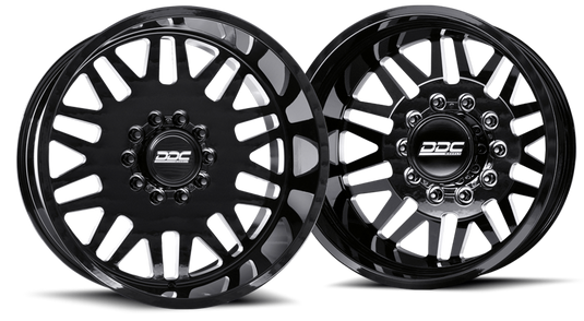 DDC | Dually Wheels Aftermath Black / Mill 22x8.25 8x200 SS Fronts 19-25 Dodge Ram 3500