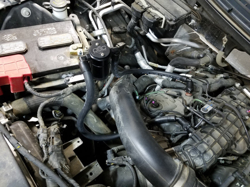 Load image into Gallery viewer, J&amp;L 2011-2025 Ford F-150 2.7L/3.5L/5.0L Passenger Side Oil Separator 3.0 - Black Anodized
