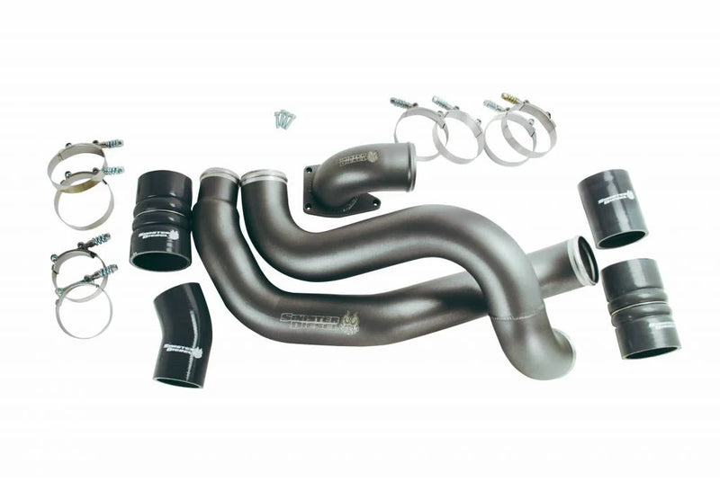 Load image into Gallery viewer, Sinister Diesel | 2003-2007 Ford 6.0L Power Stroke Single Alternator Intercooler Charge Pipe Kit &amp; Intake Elbow - Gray
