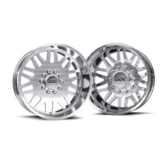 DDC Dually Wheels Aftermath Polished 22x8.25 10x225 SS Fronts 15-25 Ford F-450 / F-550 08-25 Dodge Ram 4500 / 5500 225-22-01PL-AS