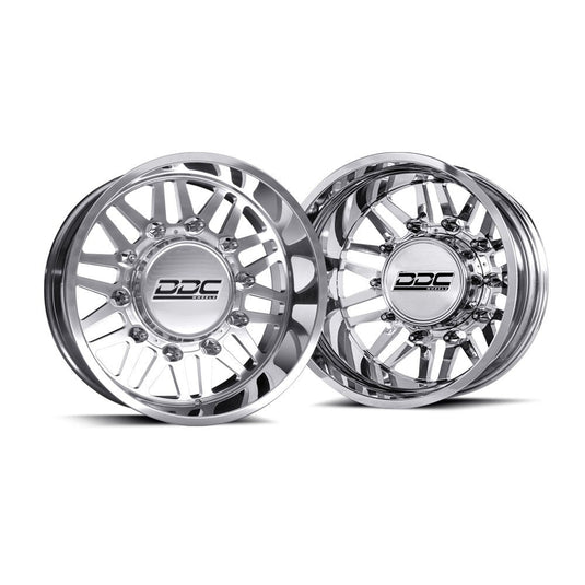DDC Dually Wheels Aftermath Polished 22x8.25 8x165 SS Fronts 94-18 Dodge Ram 3500 92-10 Silverado / Sierra 3500 87-97 Ford F-350 165-22-01PL-AS