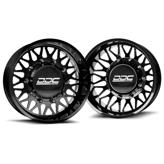 DDC Dually Wheels The Mesh Forged 22x8.25 10x225 Black / Mill SS Fronts 15-25 Ford F-450 / F-550 Dodge Ram 08-25 4500 / 5500 225-22-24BM-AS