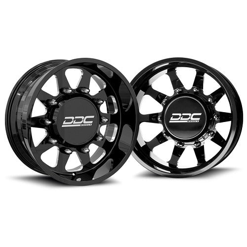 DDC Dually Wheels The Ten Forged 22x8.25 10x225 Black / Mill SS Fronts 15-25 Ford F-450 / F-550 Dodge Ram 08-25 4500 / 5500 225-22-22BM-AS
