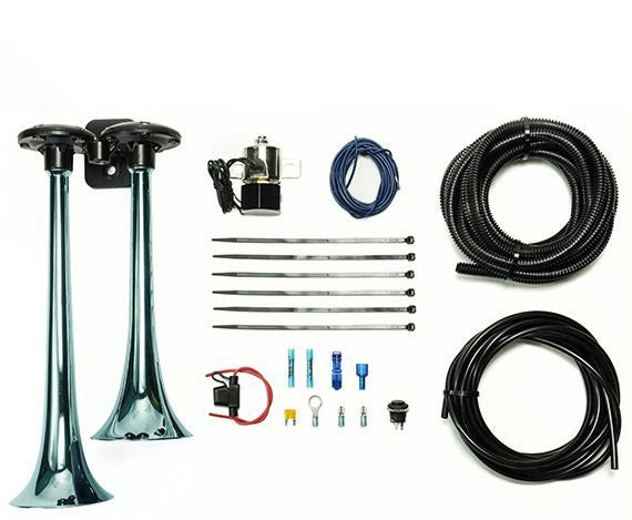 Load image into Gallery viewer, PacBrake Basic Dual Air Horn Kit For Onboard Air Cast Zinc Alloy / Stainless Steel Chrome Finish HP10073
