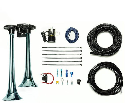 PacBrake Basic Dual Air Horn Kit For Onboard Air Cast Zinc Alloy / Stainless Steel Chrome Finish HP10073