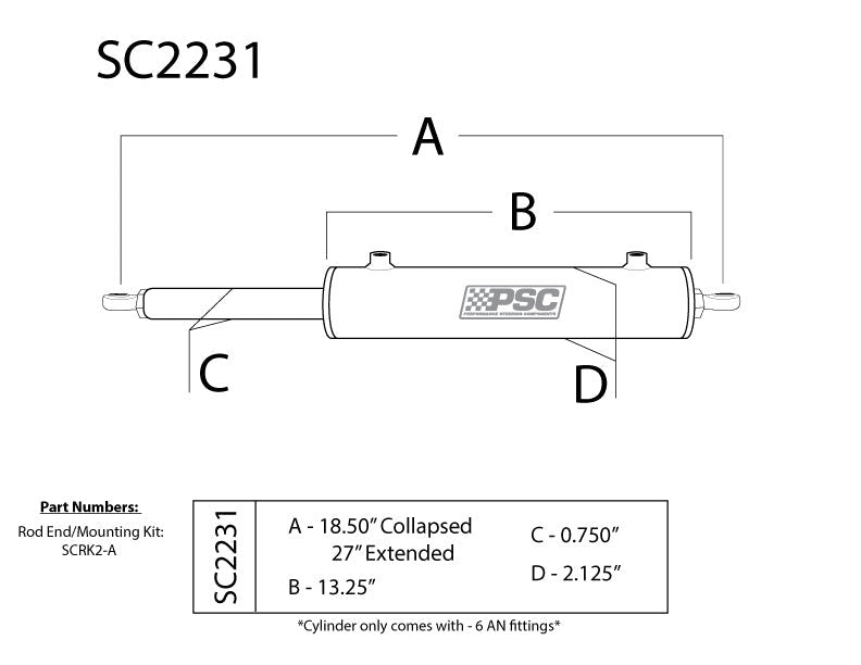 Load image into Gallery viewer, PSC 1.75 Inch Bore X 8.75 Inch Stroke Single Ended Steering Assist SC2231
