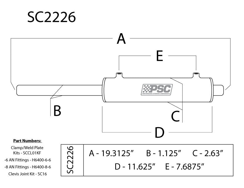 Load image into Gallery viewer, PSC 2.25 Inch Bore X 6 Inch Stroke Double Ended Steering Cylinder SC2226
