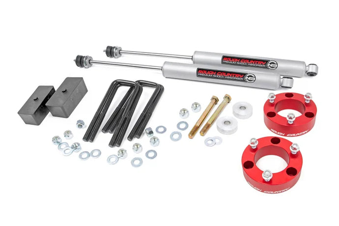 Rough Country | 2005-2023 Toyota Tacoma 2WD / 4WD 3 Inch Inch Lift Kit No Struts (Red Spacers) - Rear N3 Shocks | 74530Red