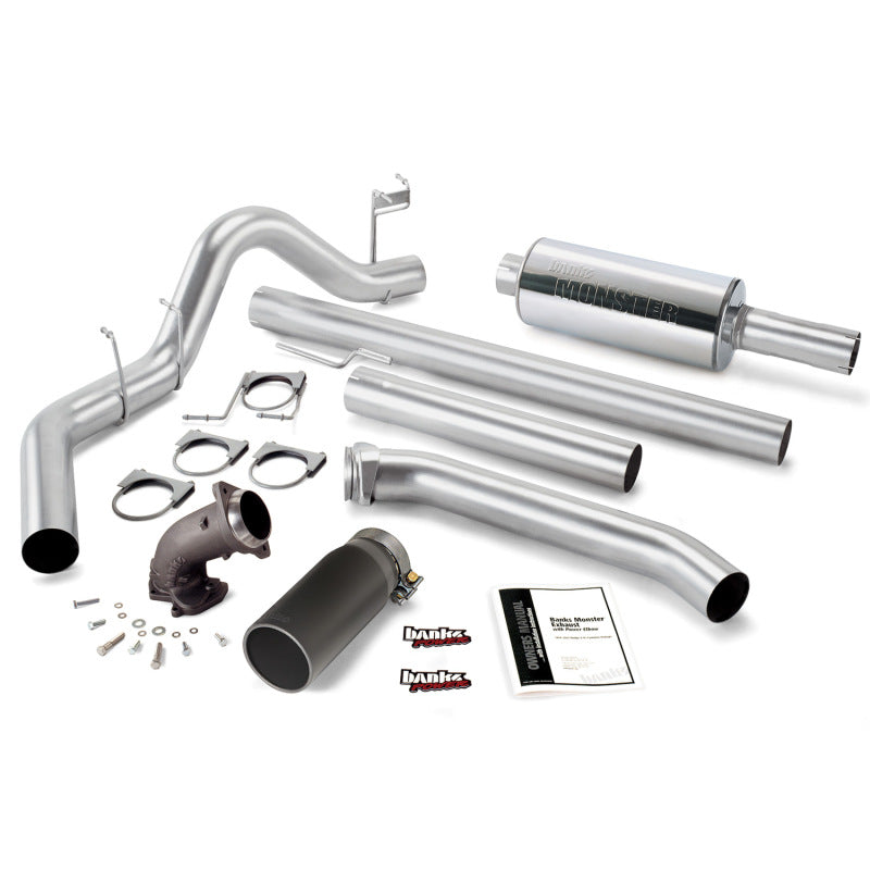 Load image into Gallery viewer, Banks Power | 1998.5-2002 Dodge 5.9L Cummins Extended Cab Monster Exhaust With Power Elbow - 4 Inch SS Single Exhaust With Black Tip
