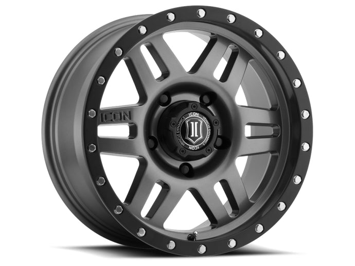 ICON Six Speed 17x8.5 6x135 6mm Offset 5in BS 94mm Bore Gun Metal Wheel