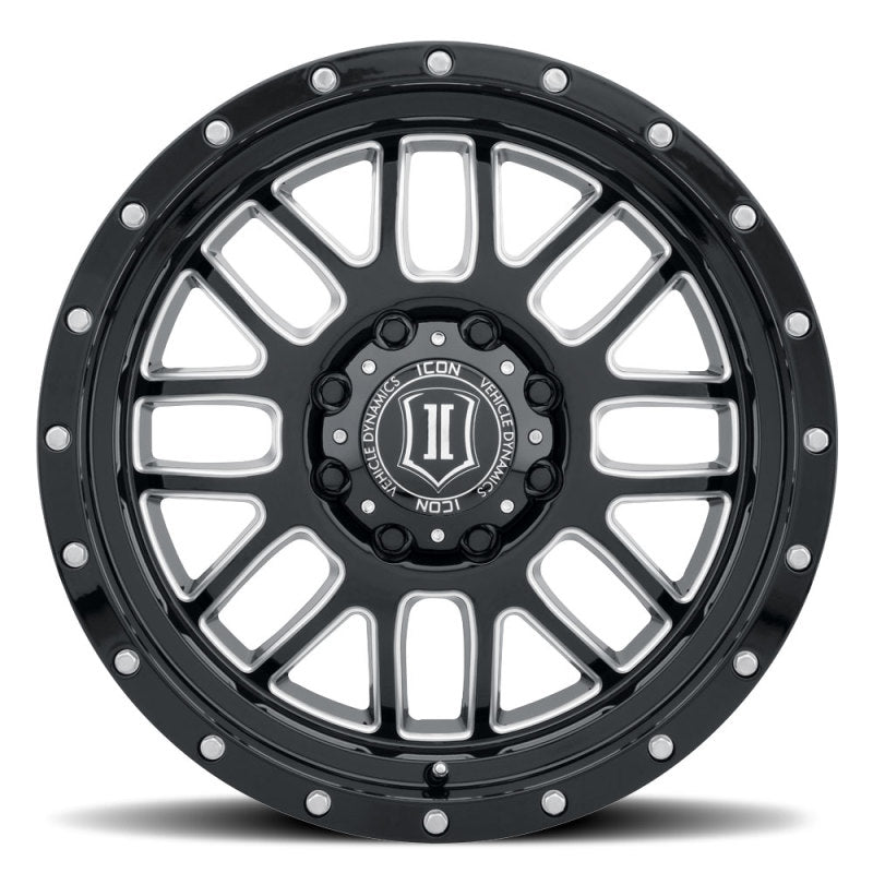 Load image into Gallery viewer, ICON Alpha 20x9 8x6.5in 19mm Offset 5.75in BS Gloss Black Milled Spokes Wheel
