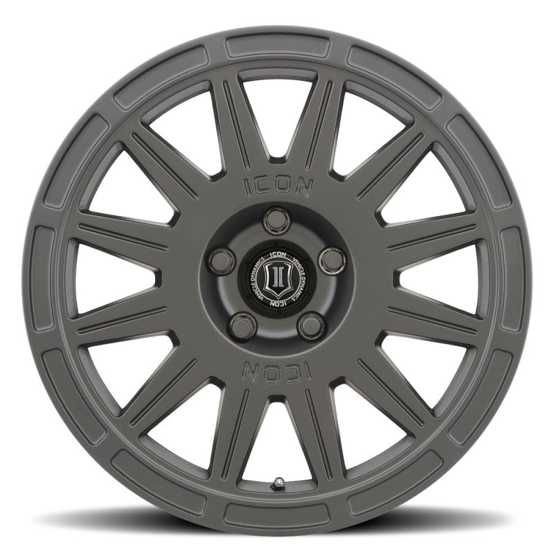 Load image into Gallery viewer, ICON Ricochet 17x8 5x108 38mm Offset 6in BS Satin Black Wheel
