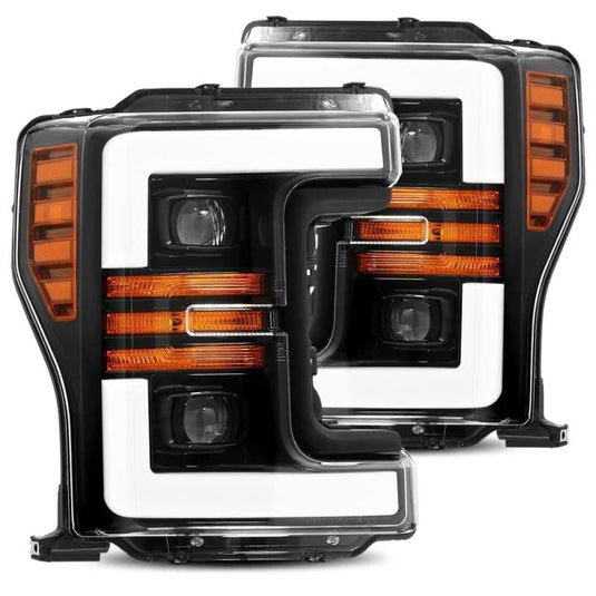 AlphaRex 17-19 Ford F-250 SD PRO-Series Proj Headlights Plank Style Black w/Activ Light/Seq Signal