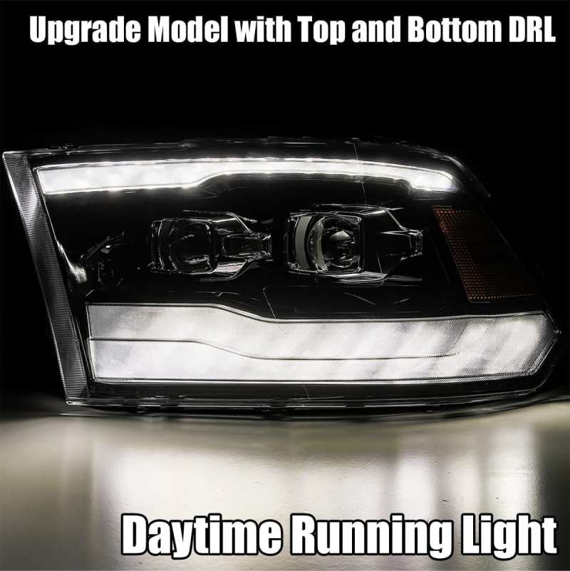 Load image into Gallery viewer, AlphaRex 09-18 Dodge Ram 1500HD LUXX LED Proj Headlights Plnk Style Blk w/Activ Light/Seq Signal/DRL
