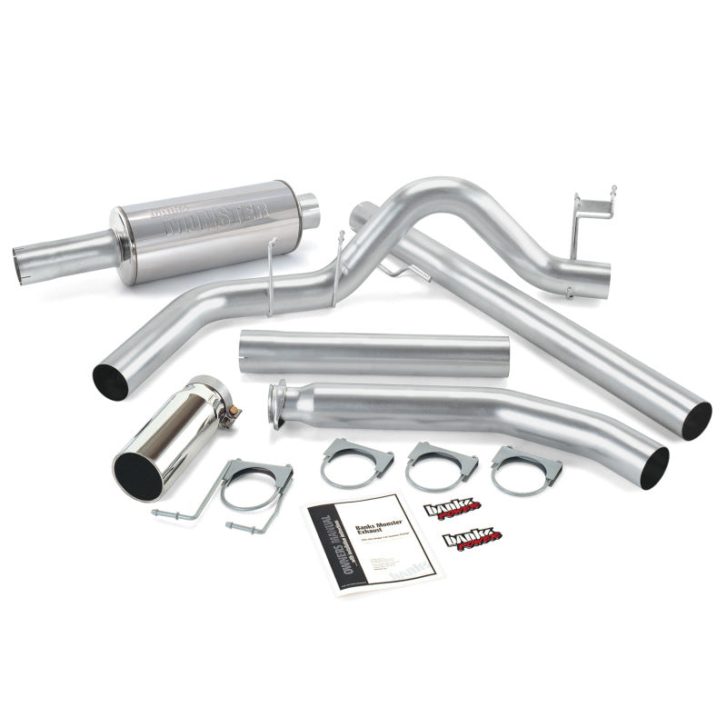 Load image into Gallery viewer, Banks Power | 1998.5-2002 Dodge 5.9L Cummins Extended Cab Monster Exhaust System - 4 Inch SS Single Exhaust With Chrome Tip
