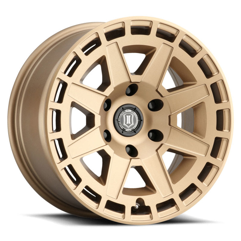 Load image into Gallery viewer, ICON Compass 17x8.5 5x5 -6mm Offset 4.5in BS Satin Brass Wheel
