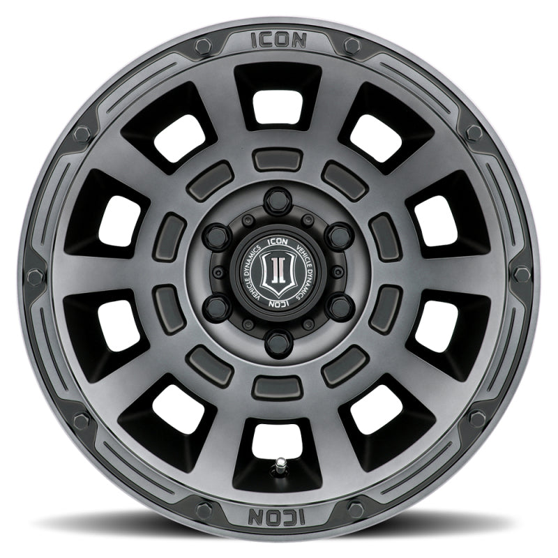 Load image into Gallery viewer, ICON Thrust 17x8.5 5x150 25mm Offset 5.75in BS Smoked Satin Black Tint Wheel
