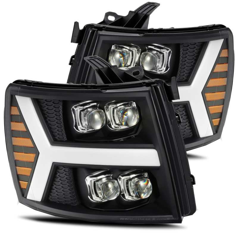 Load image into Gallery viewer, AlphaRex 07-13 Chevy 1500HD NOVA LED Proj Headlights Plank Style Matte Blk w/Activ Light/Seq Signal
